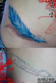 Abdominal Tattoo Patroon: Beauty Belly Color Feather Tattoo Patroon
