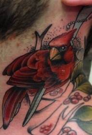 collu bello mudellu di tatuare di pianta d'uccello rossu