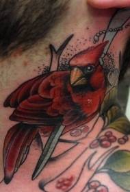 modello bellissimo tatuaggio collo rosso uccello pianta