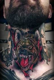 nek kleur kwaad hond en vrouw portret tattoo patroon 32304 - waterspuwer tattoo patroon rond de nek ketting