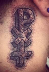 Черная серая шейная татуировка с буквой Христа