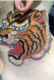 Modello di tatuaggio tigre ruggente colorato stile asiatico collo