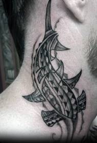 leeg itim na Polynesian style hammerhead shark tattoo pattern