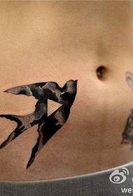 abdominal swallow black and white ink fan children tattoo works