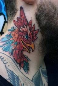 आदमी गर्दन रंग छोटे मुर्गा सिर टैटू चित्र