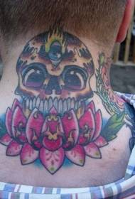 лотос во боја на вратот со мексиканска шема за тетоважа на черепот
