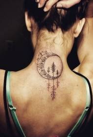 misterio do pescozo combinado con patrón de tatuaxe de lúa tribal e árbore