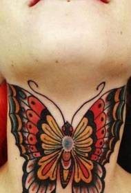 тату на шее красивая разноцветная бабочка