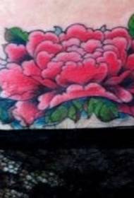 Patrón de tatuaje abdominal: patrón de tatuaxe de flores de peony de cor da barriga de beleza