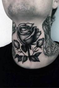 kaklo senosios mokyklos juodos ir baltos rožės tatuiruotės modelis