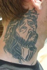 Religiöse Jesus-Porträttätowierung der grauen Tintenweinlese des Halses