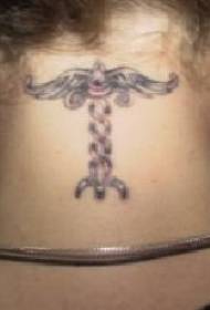 neck black winged symbol tattoo pattern