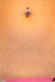 Abdominal White Invisible Pentagonal Wings Tattoo Pattern