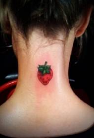 Back neck tattoo girl back neck colored strawberry tattoo litrato