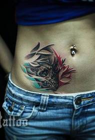 Girls belly classic skull tattoo pattern