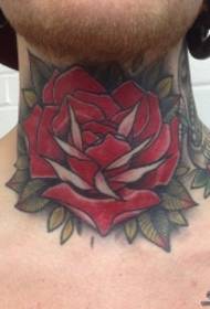 Modello di tatuaggio rosa rossa europea e americana al collo
