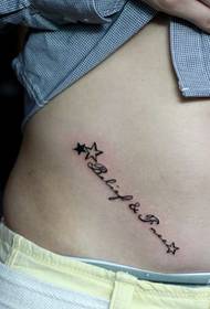 女孩子腹部小巧精美的字母五角星纹身图案