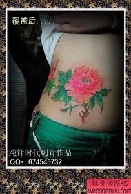 girls belly popular beautiful colored peony tattoo pattern