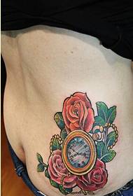 female hip personality pocket watch rose tattoo pattern picture