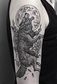 Grande tatuaggio, lupo europeo e americano fiore luna puntura tatuaggio