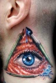 Kaklo trikampis ir mėlynų akių tatuiruotės modelis