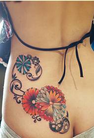 personality fashion female hip beautiful color flower tattoo pattern picture