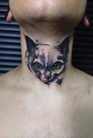 脖子邪恶的猫咪头像纹身图案