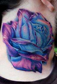 gražus mėlynos rožės tatuiruotės raštas ant kaklo
