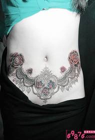 tatuaggio di personalità di pancia di pizzo rosa sexy