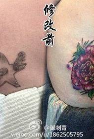 Tattoo cover - tyttö vatsa suosittu hieno värinen ruusu tatuointi malli