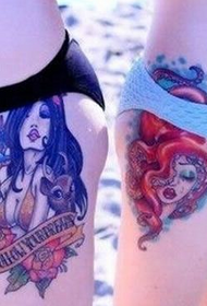 caderas laterales de belleza en el tatuaje de color hermoso patrón