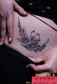 woman belly angel wings tattoo pattern