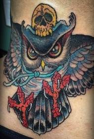 nek illustrasie styl van gekleurde uil tattoo patroon