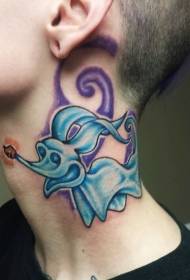 Patrón de tatuaje de cuello de ratón fantasma azul de dibujos animados