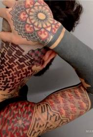 neck geometric style color digital totem tattoo pattern