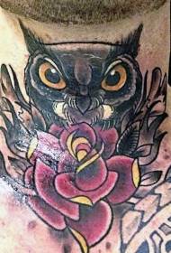 menns halsskole farge ugle rose tatoveringsmønster