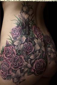 busana pribadi warna pinggul bunga mawar gambar pola tato