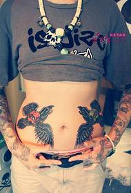 personal abdomen crow tattoo 30049-Creative Love Seal English Abdominal Tattoo