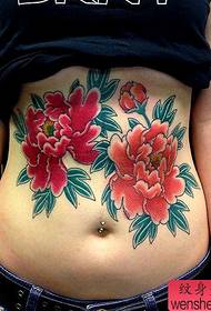 Wanita Tato Abdomen Peony Kembang Tindakake