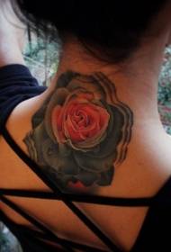 modello di tatuaggio rosa grande colore collo femminile