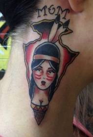 Hals al Schoul Stamm Pfeil an indesche Fra Porträt Tattoo Muster