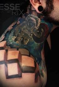 남성 컬러 목 우주 비행사 문신 패턴