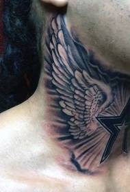 шиї чорно-білі крила та пентаграма татуювання візерунок
