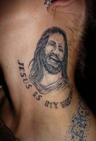 neck black Jesus portrait tattoo pattern