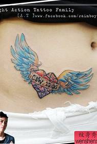 девојка Абдоминална убава популарна loveубов крилја шема на тетоважа
