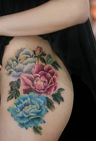 op sexy Hip Peony Blummen falen Tattoo Porzelain