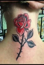 девушки за шеей нарисовали градиент простая линия растение шипы роза татуировки картинки
