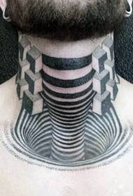 Zuri-beltzeko estilo geometriko zuri-beltzeko 3D lepoko tatuaje eredua