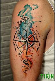 panangan badag percikan tinta warna kompas tattoo pola