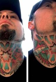 miesten kaula lintu- ja väritähti-tatuointikuvio